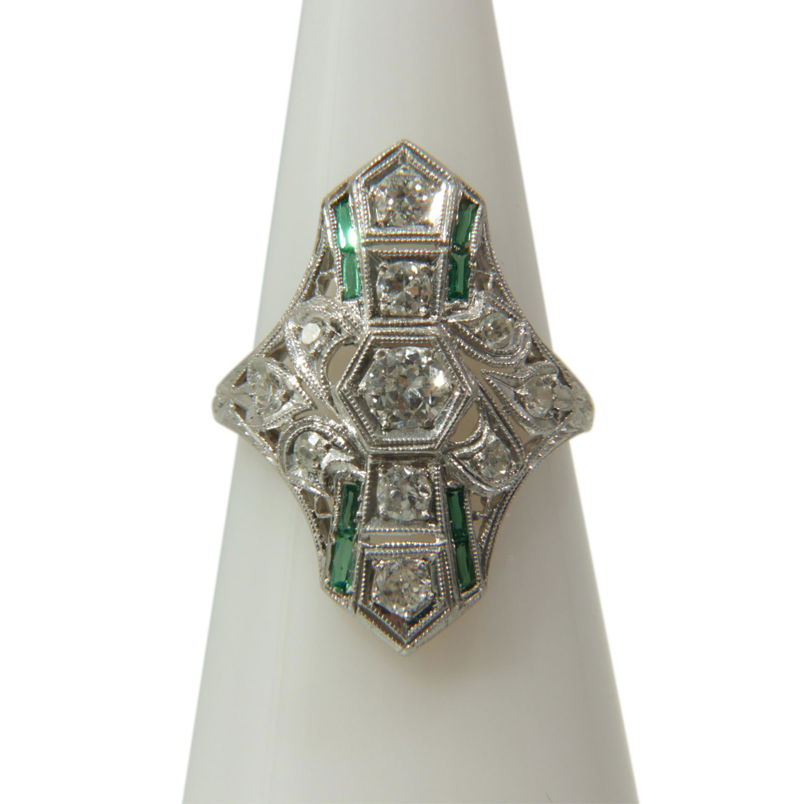Art Deco Diamond & Emerald Filigree Ring (1 of 3)