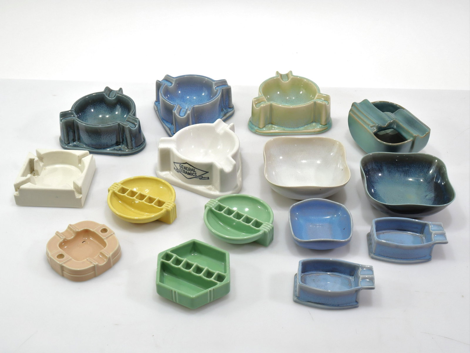 Pottery Ashtrays & Bowls: 15 Pottery Ashtrays & Bowls, General Ceramics, Trenton Pottery & Carillon Dimensions: Largest 5.5" Dia.