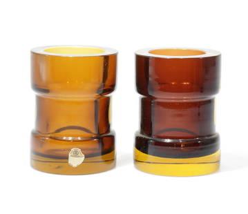 Seguso - 2 Amber Spindle Glass Vases: Seguso - 2 Amber Spindle Glass Vases, possibly by Mario Pinzoni, unmarked Dimensions: 5" H