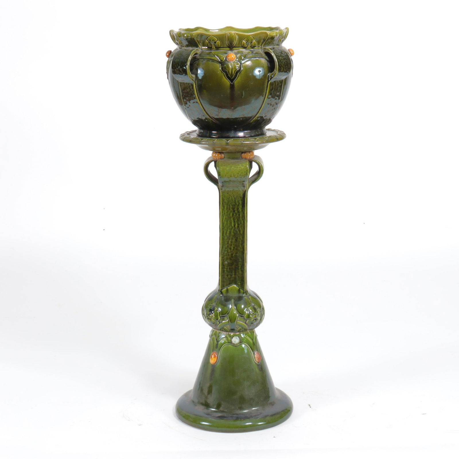 Bretby - Liberty Pottery Jardinieres & Stand: Bretby - English Liberty Pottery Jardinieres & Stand, impressed marks Dimensions: 41.5" H x 15.5" Dia. Property from the personal collection of Seymour Stein.