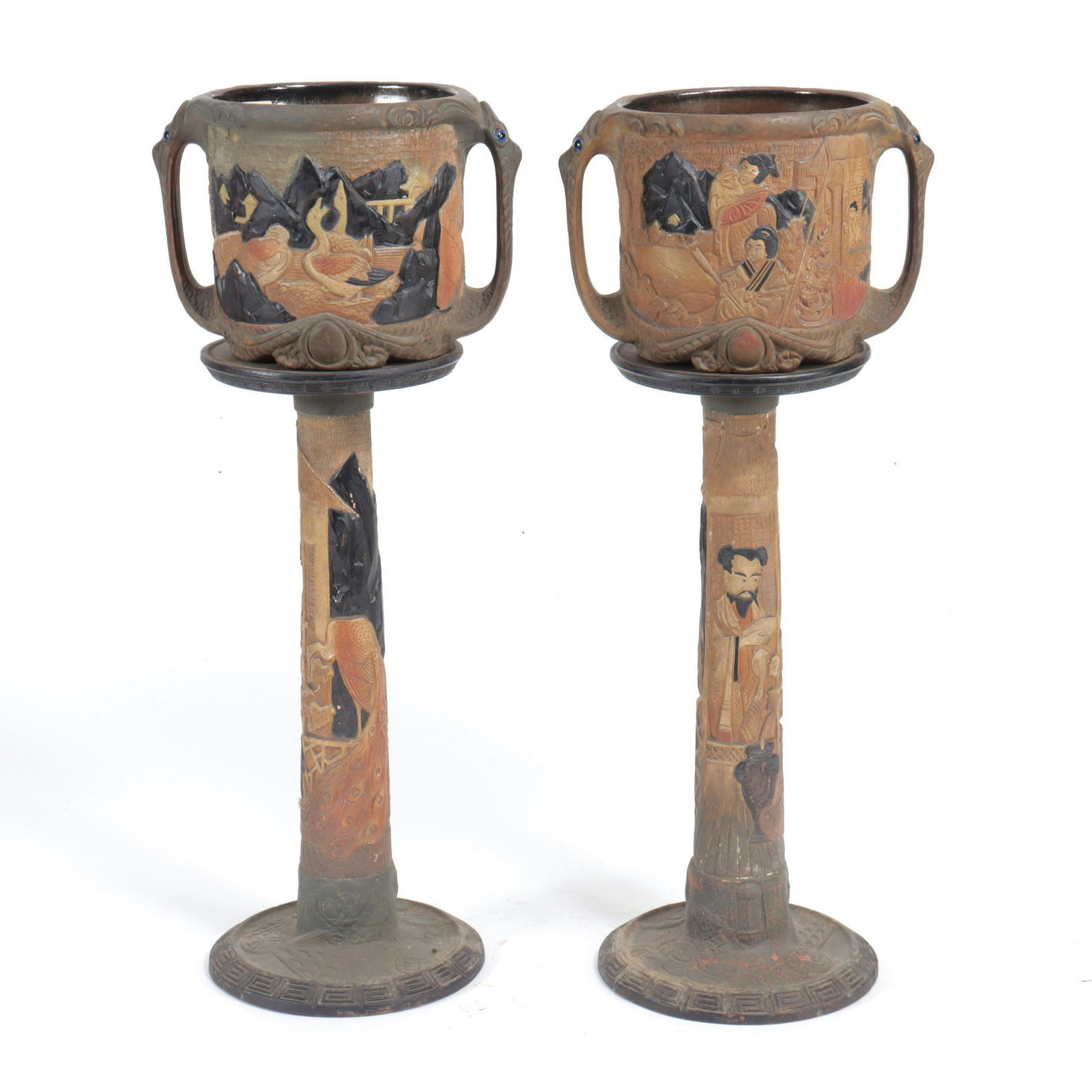 Bretby - Pair Japanese Style Pottery Jardinieres: Bretby - Pair Japanese Style Pottery Jardinieres, impressed marks, circa 1900 Dimensions: Property from the personal collection of Seymour Stein.