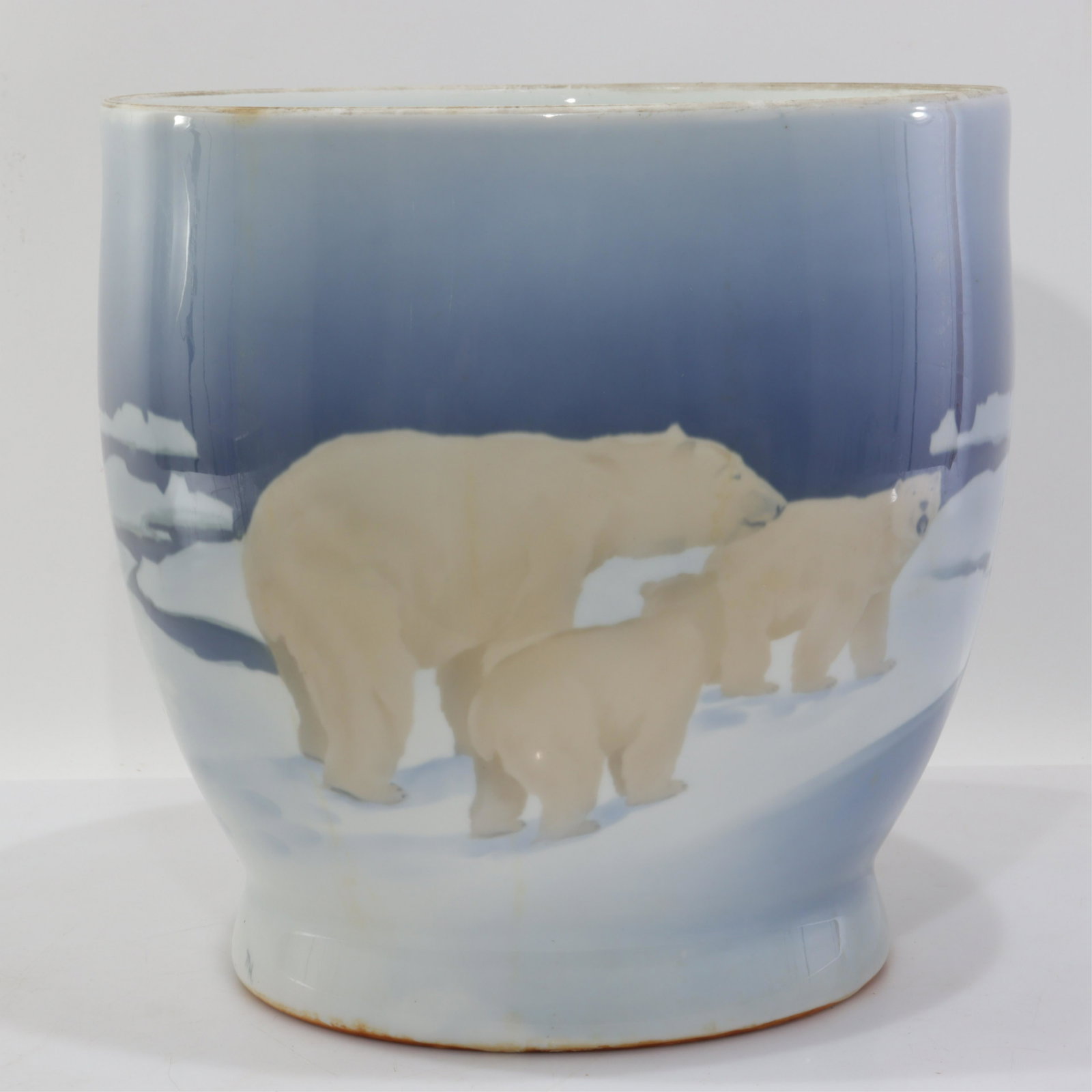 Porsgrund - Porcelain Polar Bear Jardiniere: Porsgrund - Porcelain Polar Bear Jardiniere Dimensions: 13.75" H x 14" Dia. Property from the personal collection of Seymour Stein.