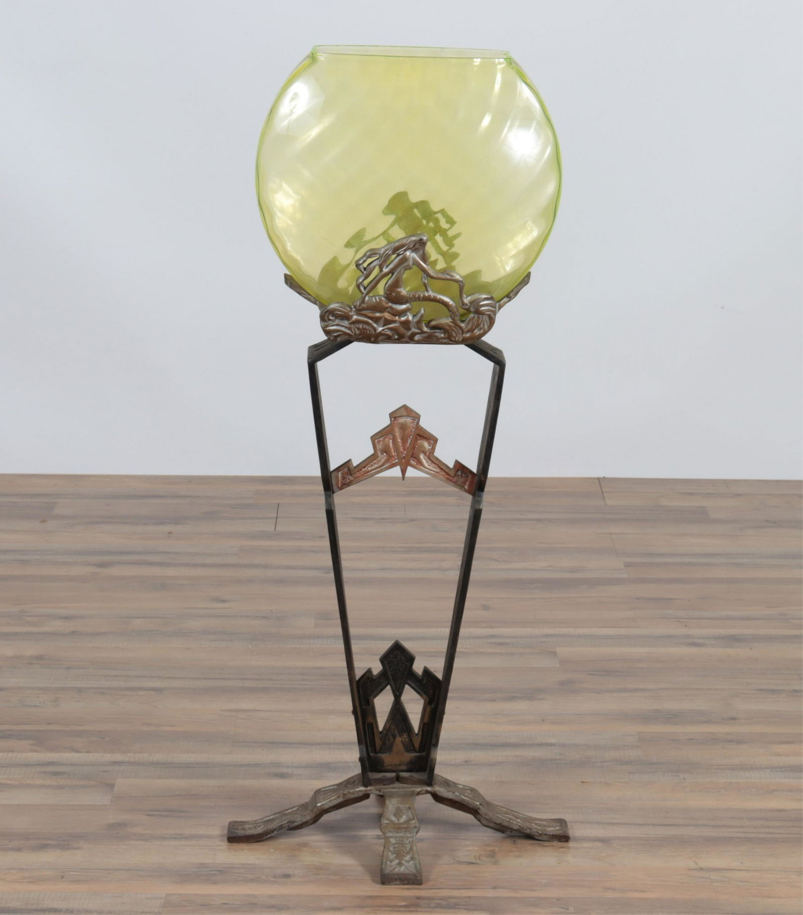 Art Deco Cast Iron & Green Glass Fish Bowl (1 of 6)
