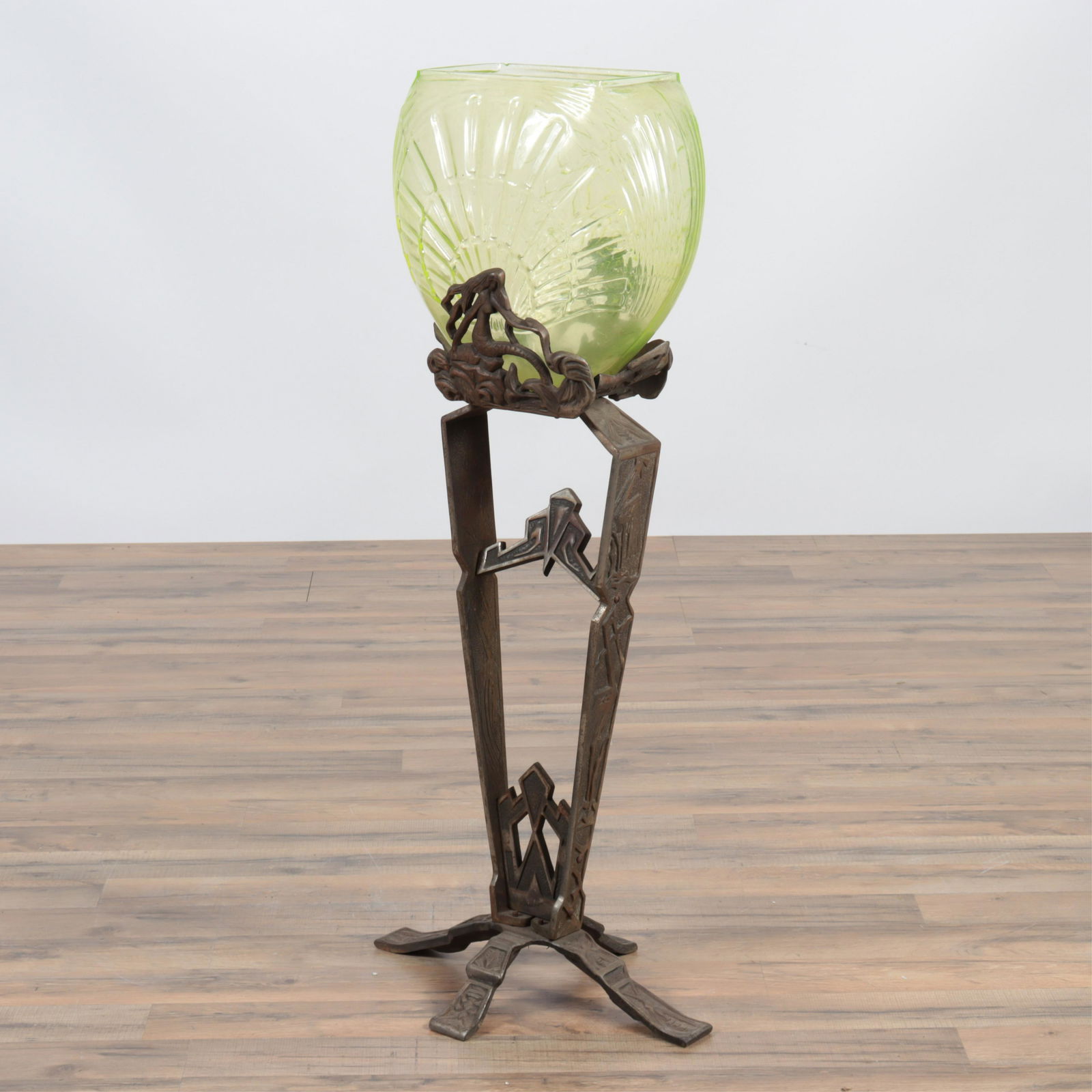 Art Deco Cast Iron & Green Glass Fish Bowl (1 of 9)