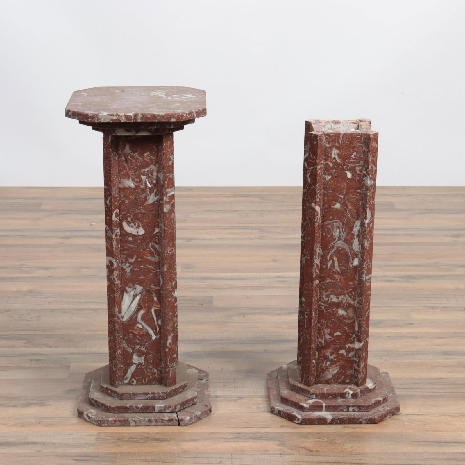 Art Deco Style Pair Brown Marble Pedestals (1 of 5)