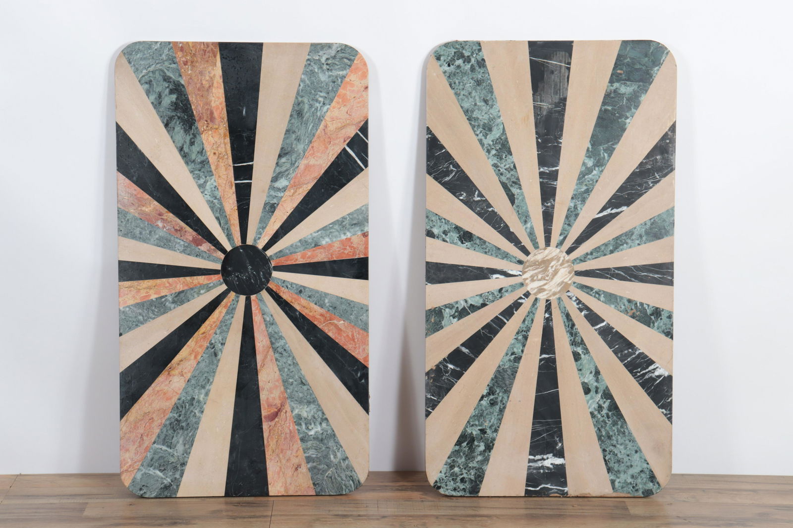 Matched Pair Intarsia Inlaid Marble Top Table Tops (1 of 7)