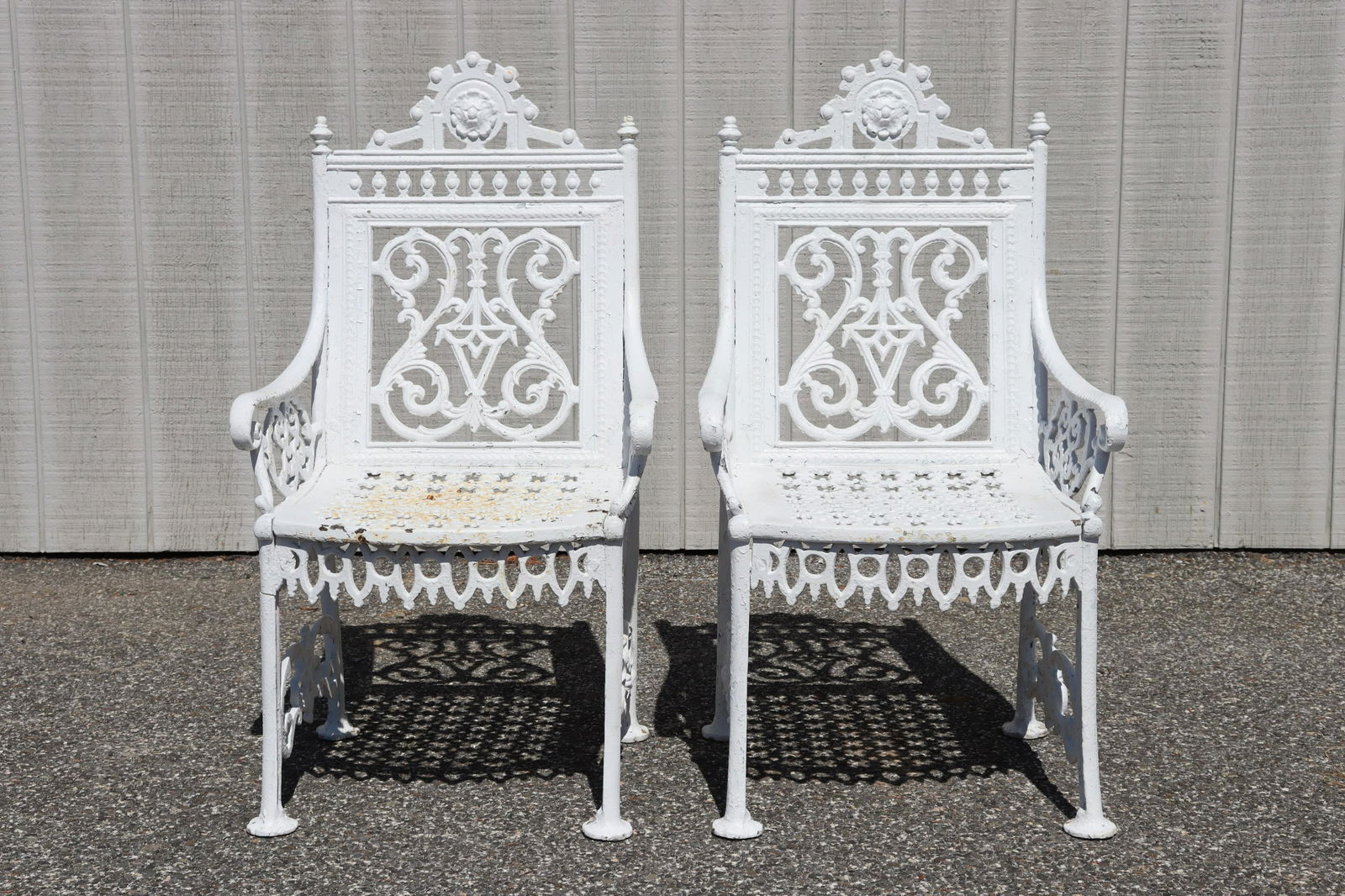 John Melenn - Pair Cast Iron Garden Chairs, 19th C (1 of 7)