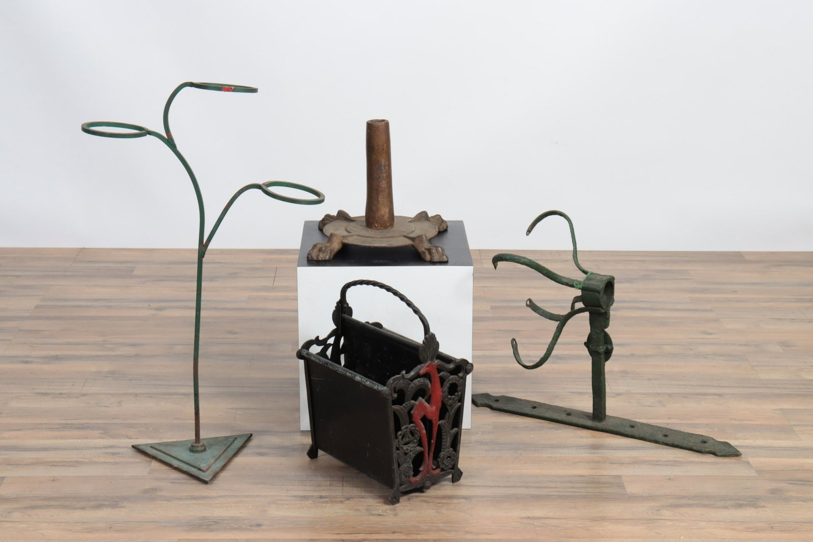 Various Items - Umbrella Stand, Canterbury, Stands: Plant & Umbrella Stand, Canterbury & Lantern Stand Dimensions: Plant Stand 32.5" H Property from the personal collection of Seymour Stein.