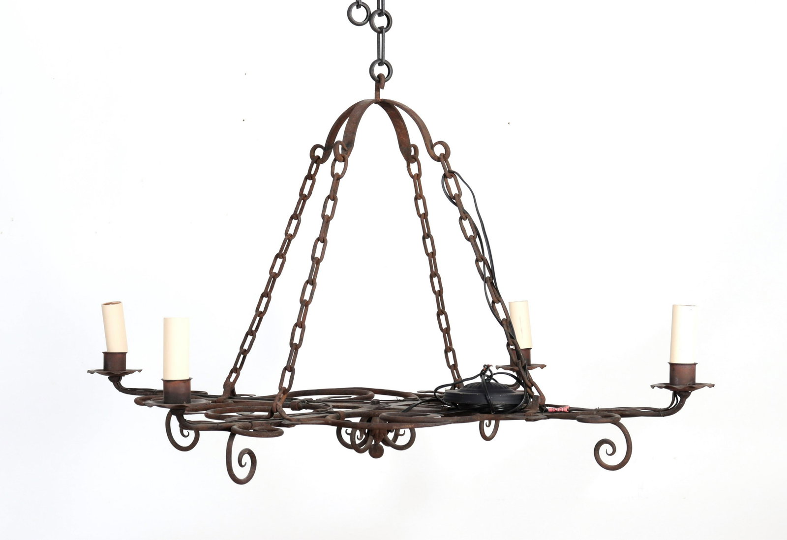 Baroque Style Wrought Iron 4-Light Chandelier: Baroque Style Wrought Iron 4-Light Chandelier Dimensions: 43.5" Dia. x 22" H Property from the personal collection of Seymour Stein.