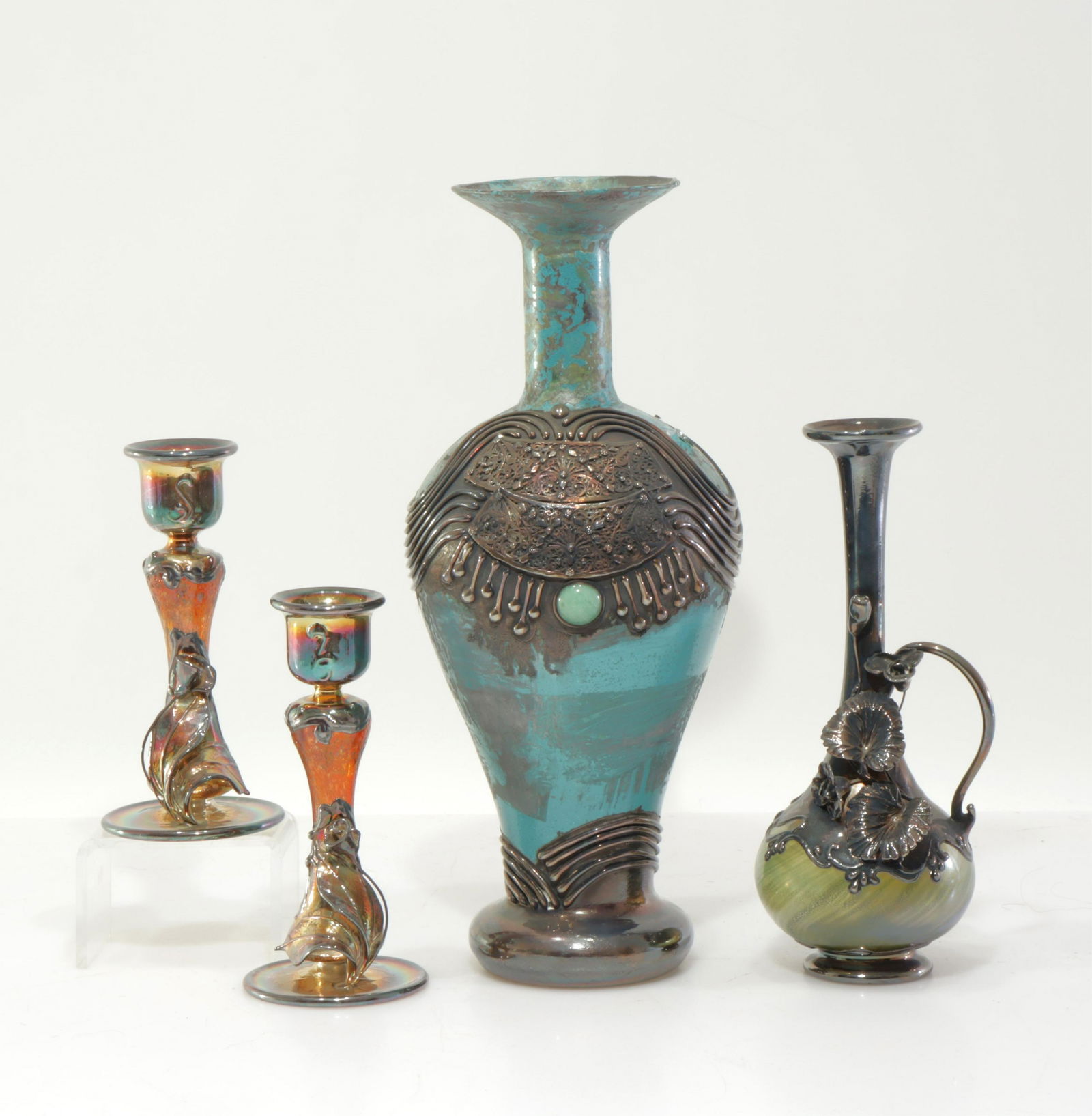 David Barak & Other Sterling Overlay Art Glass (1 of 8)