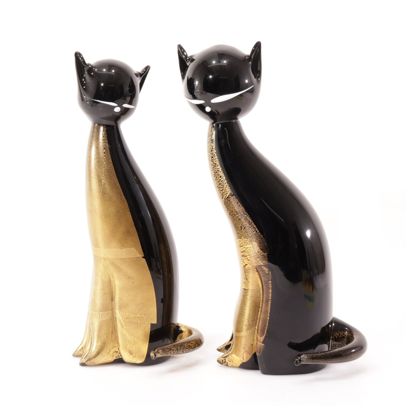 Murano - 2 Gilt Black Glass Cats (1 of 5)