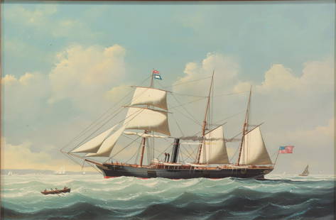 Salvatore Colacicco- BOSTON BELLE - O/B: Salvatore Colacicco, Italian, b.1935, Sail and Steamship BOSTON BELLE, oil on board, signed lower left, verso titled Dimensions: 20 x 30, framed 23 x 33