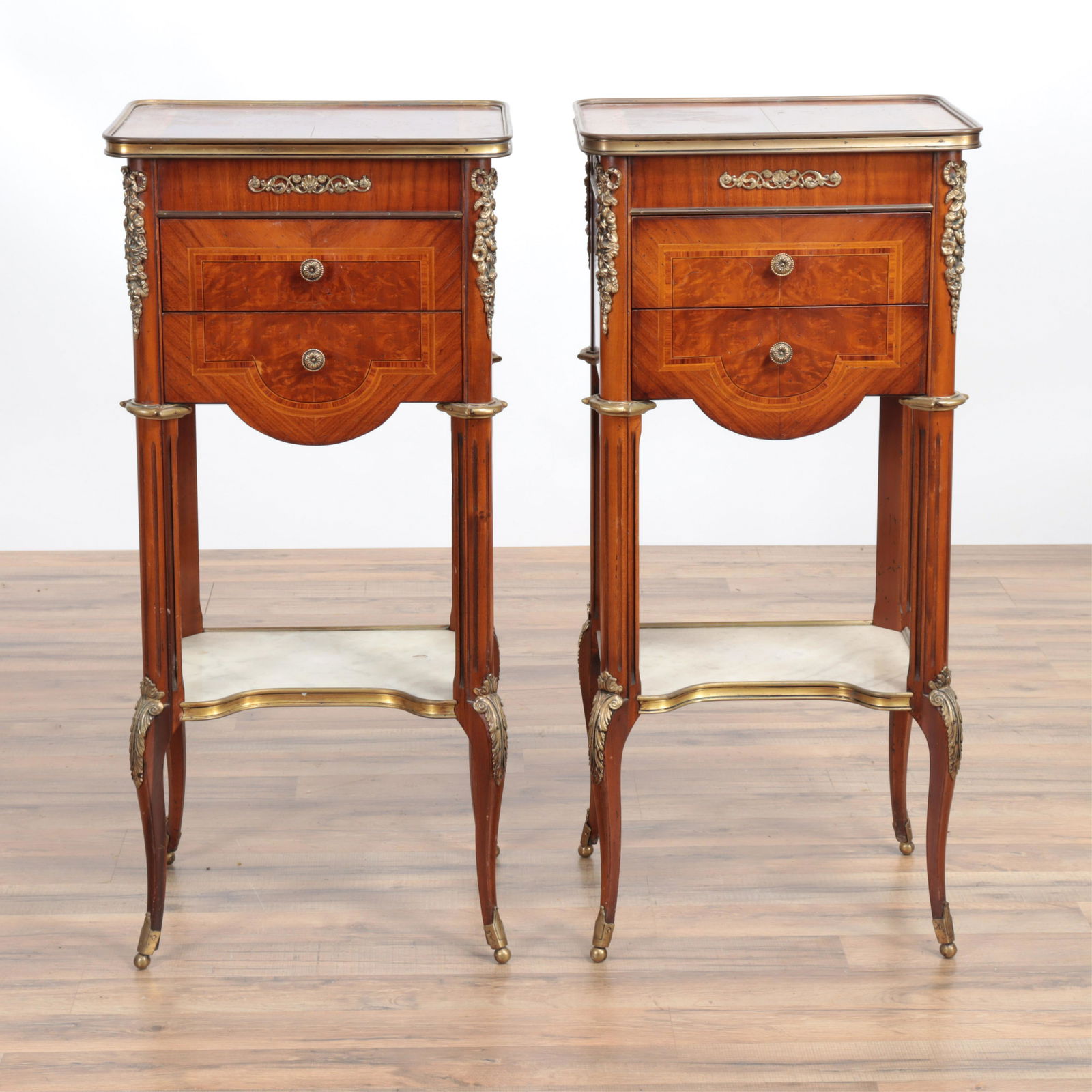 Pair Louis XV Style Inlaid Wood Tables (1 of 7)