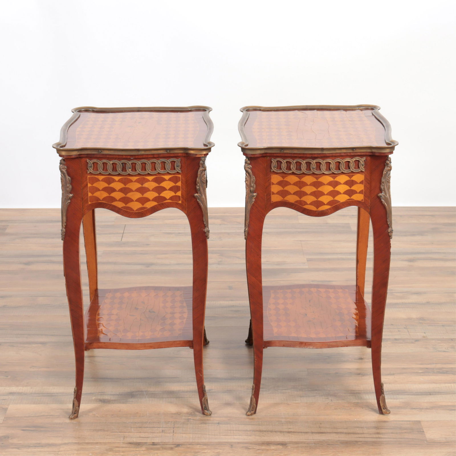 Pair Louis XV Style Marquetry Side Tables (1 of 10)