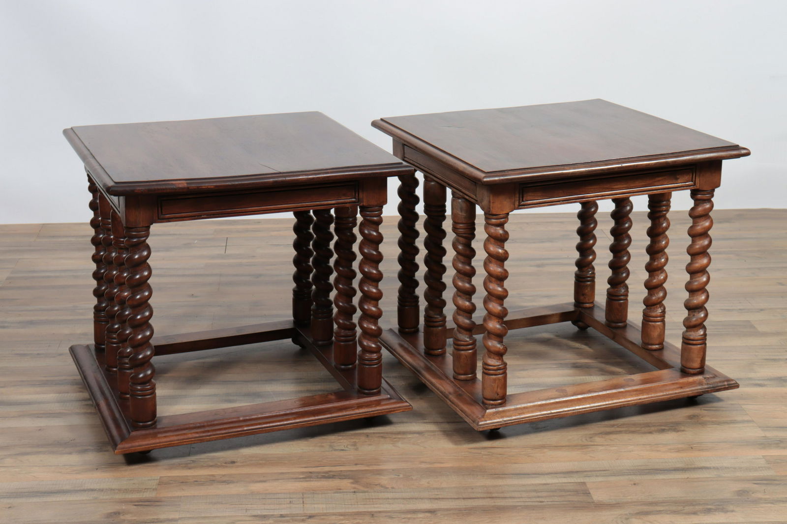 Pair Baroque Style Walnut & Oak End Tables (1 of 4)