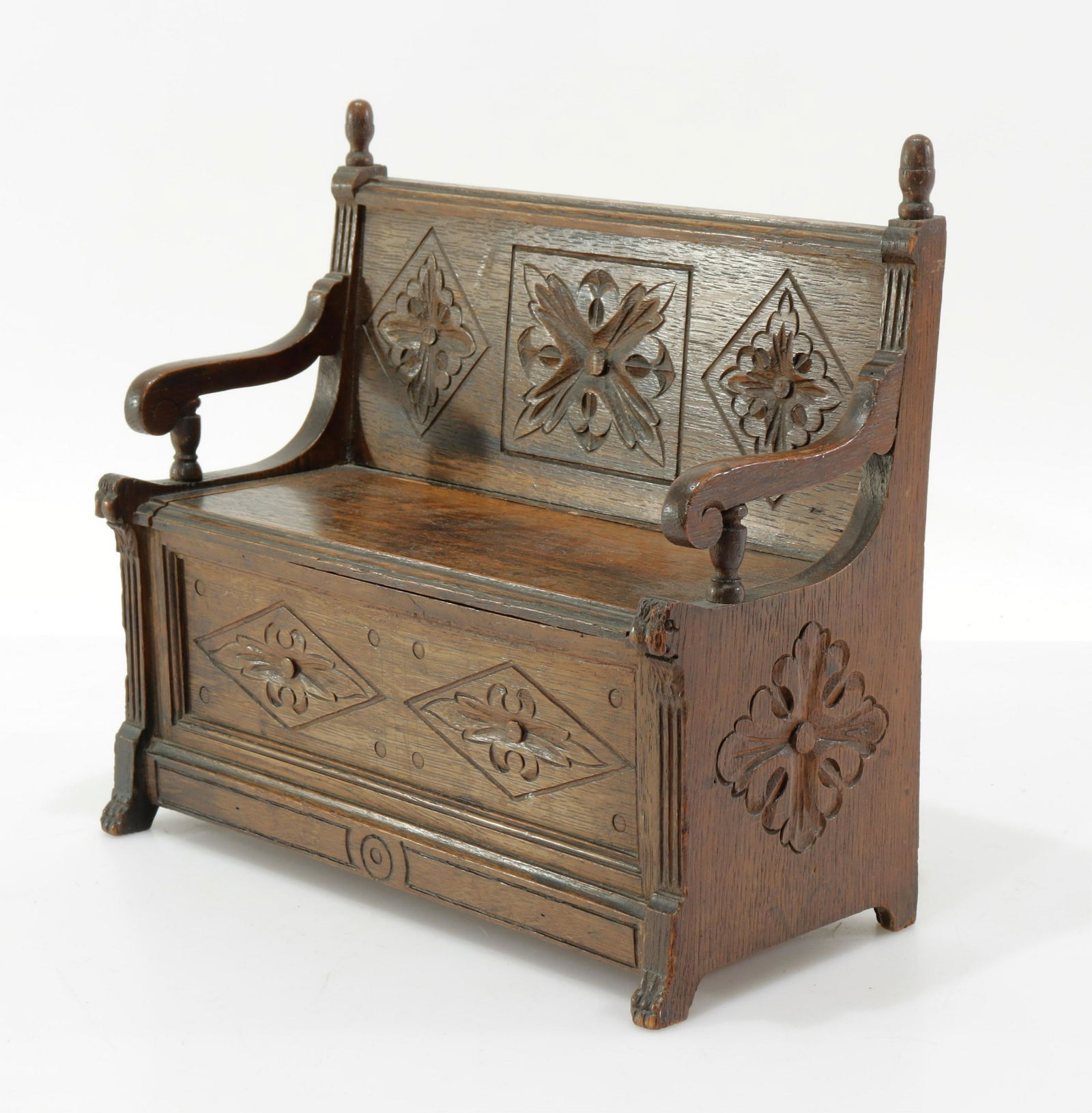 Jacobean Style Oak Miniature Hall Settle (1 of 5)