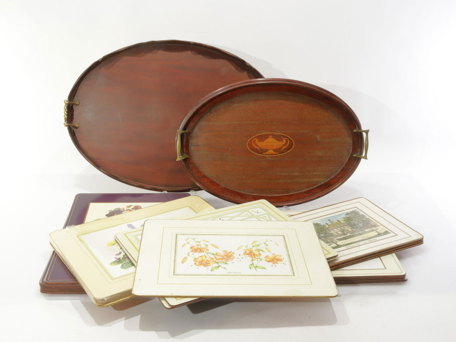 Oval Mahogany Serving Trays; Hardboard Placemats (1 of 7)