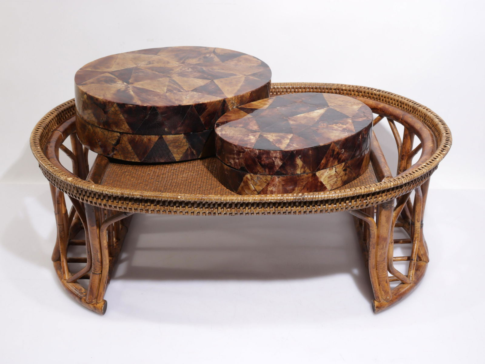 SE Asian Faux Tortoise Boxes - Wicker Tray (1 of 3)