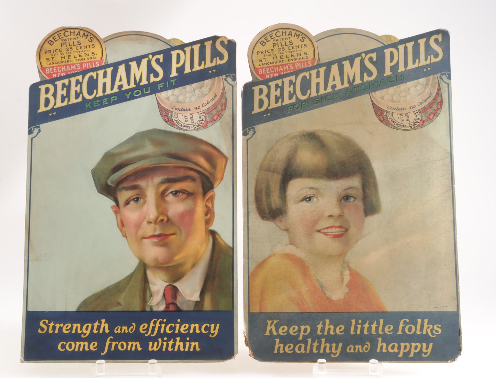 Beecham's Pills Advertising Signs: 2 Beecham's Pills Advertising Signs 20" H x 12.5" W Property from the estate of Seymour Stein (1942 - 2023).