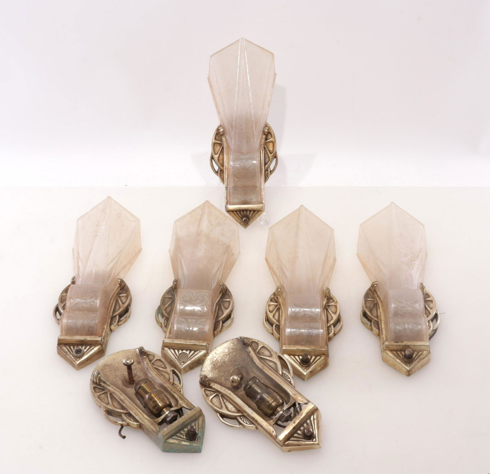 Deco Lightolier Nickel Plate Sconces: 5 Deco Lightolier Nickel Plate Sconces, circa 193010.5" HProperty from the estate of Seymour Stein (1942 - 2023).