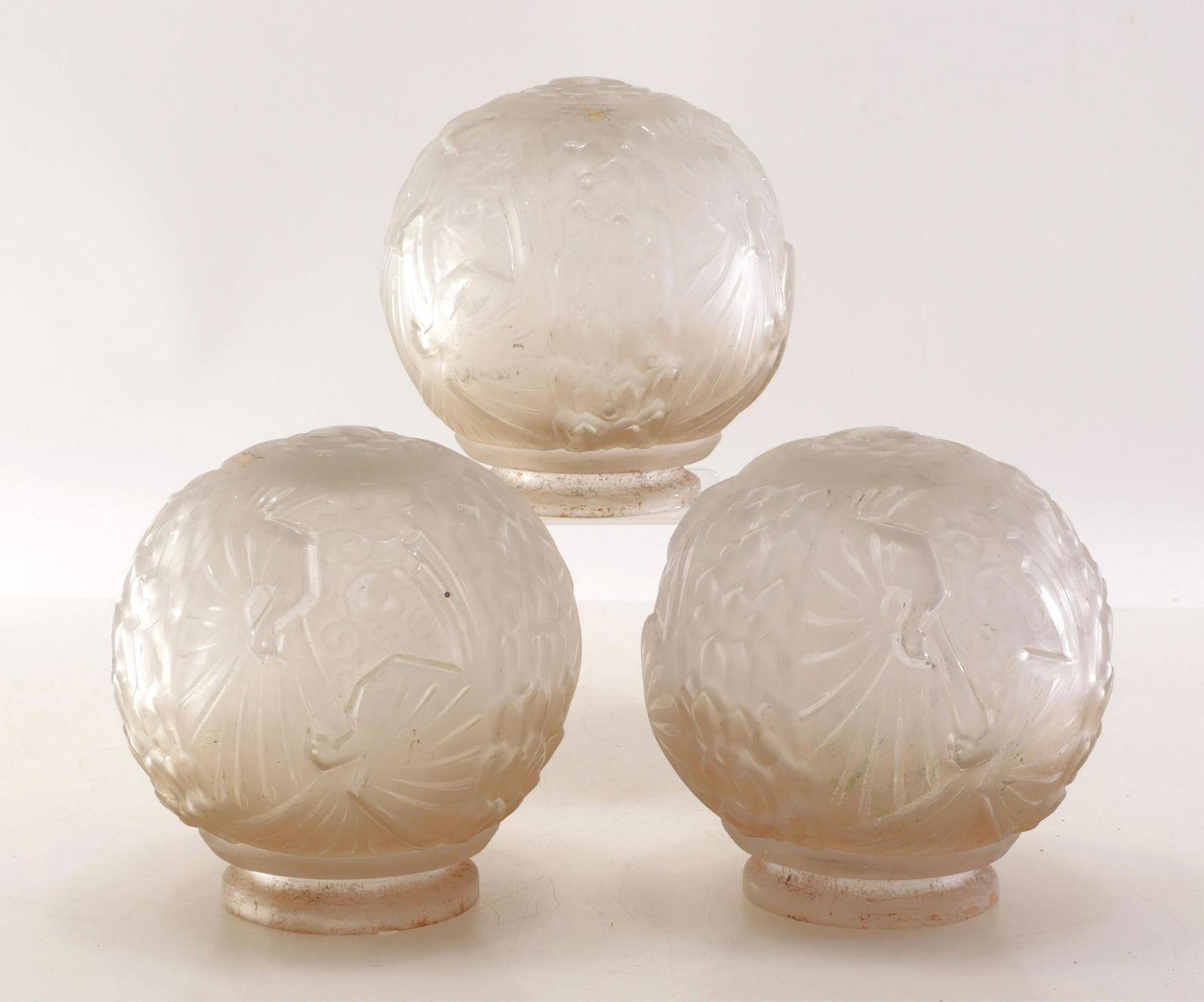 Muller Freres Acid Etched Ceiling Shades: 3 Muller Freres Acid Etched Ceiling Shades, circa 19306" HProperty from the estate of Seymour Stein (1942 - 2023).