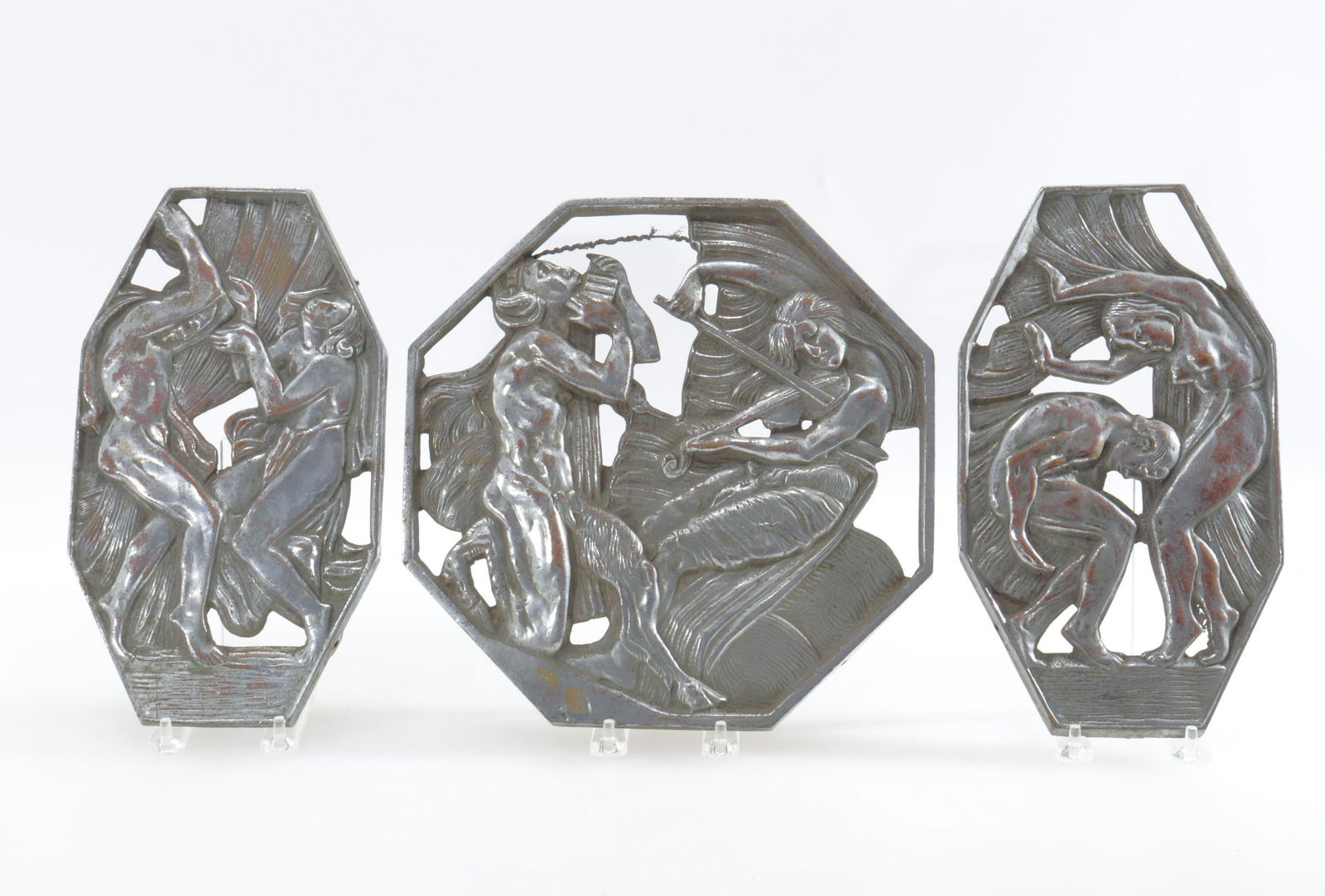 Art Deco Chrome Plate Figural Relief Panels (1 of 8)