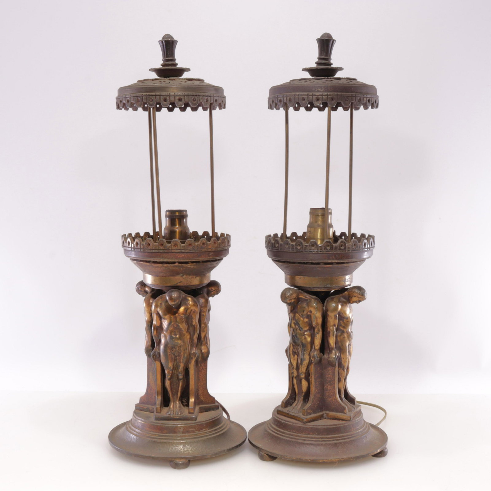 Pair of Oscar Bach Figural Metal Lamps (1 of 6)
