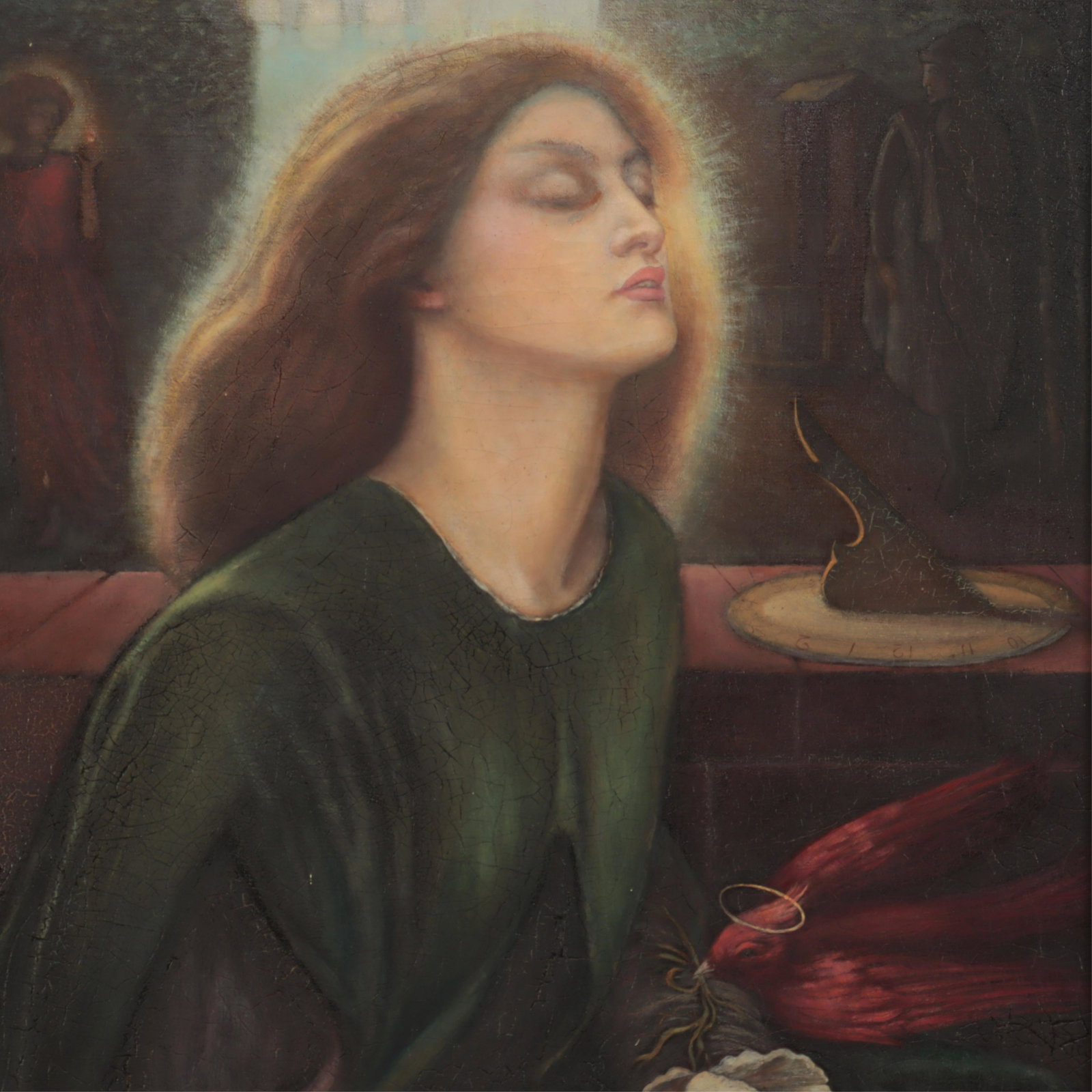 Harvey K Llyod - Beata Beatrice: Harvey K Llyod - Beata Beatrice, after Dante G. Rosetti. Oil on canvas on board, 1934. Dedicated to Professor Charles Adler Tracey and Mrs. Tracey. Harvey K. Lloyd, Clearmont, NH. December 20, 1934. B