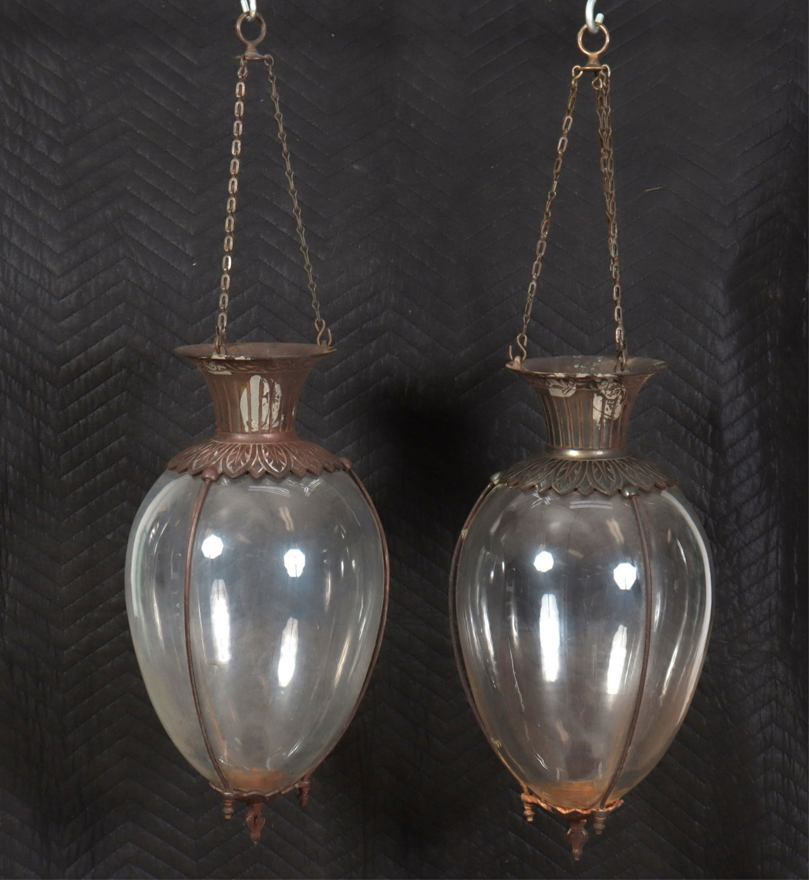 Pair of Cast Metal Tear Drop Lanterns: Pair of Cast Metal Tear Drop Lanterns21" HProperty from the estate of Seymour Stein (1942 - 2023).