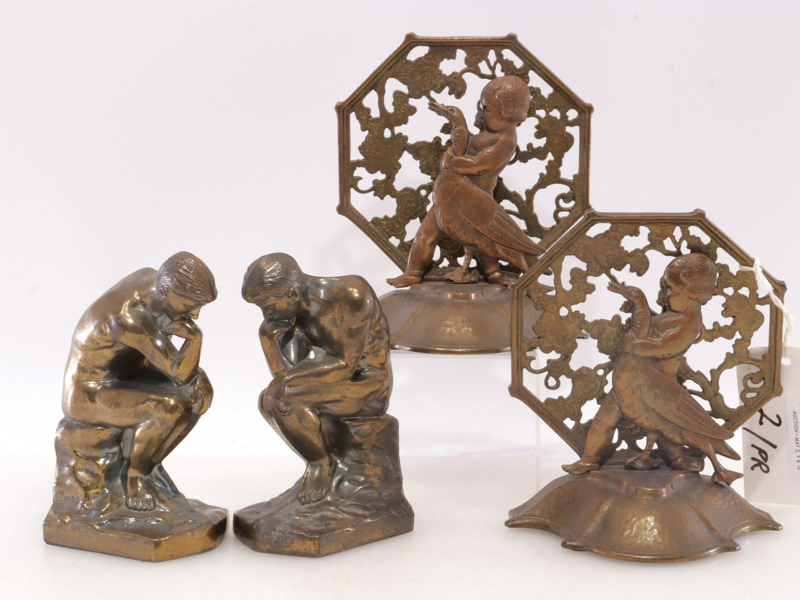 Pair of Oscar Bach Bookends & 'Thinker' Bookends (1 of 6)