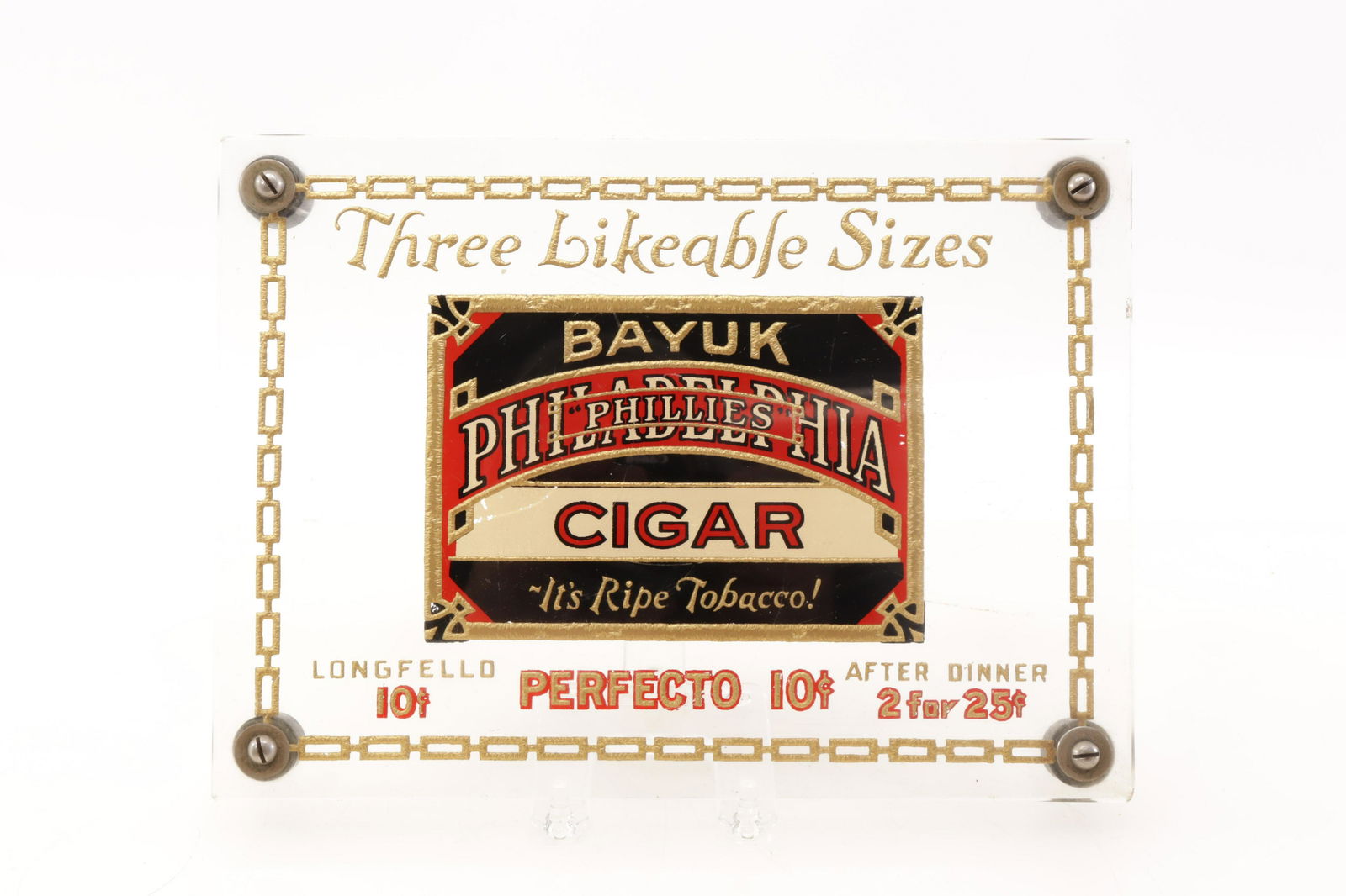 Bayuk Cigar Etched & Reverse Glass Counter Sign (1 of 3)