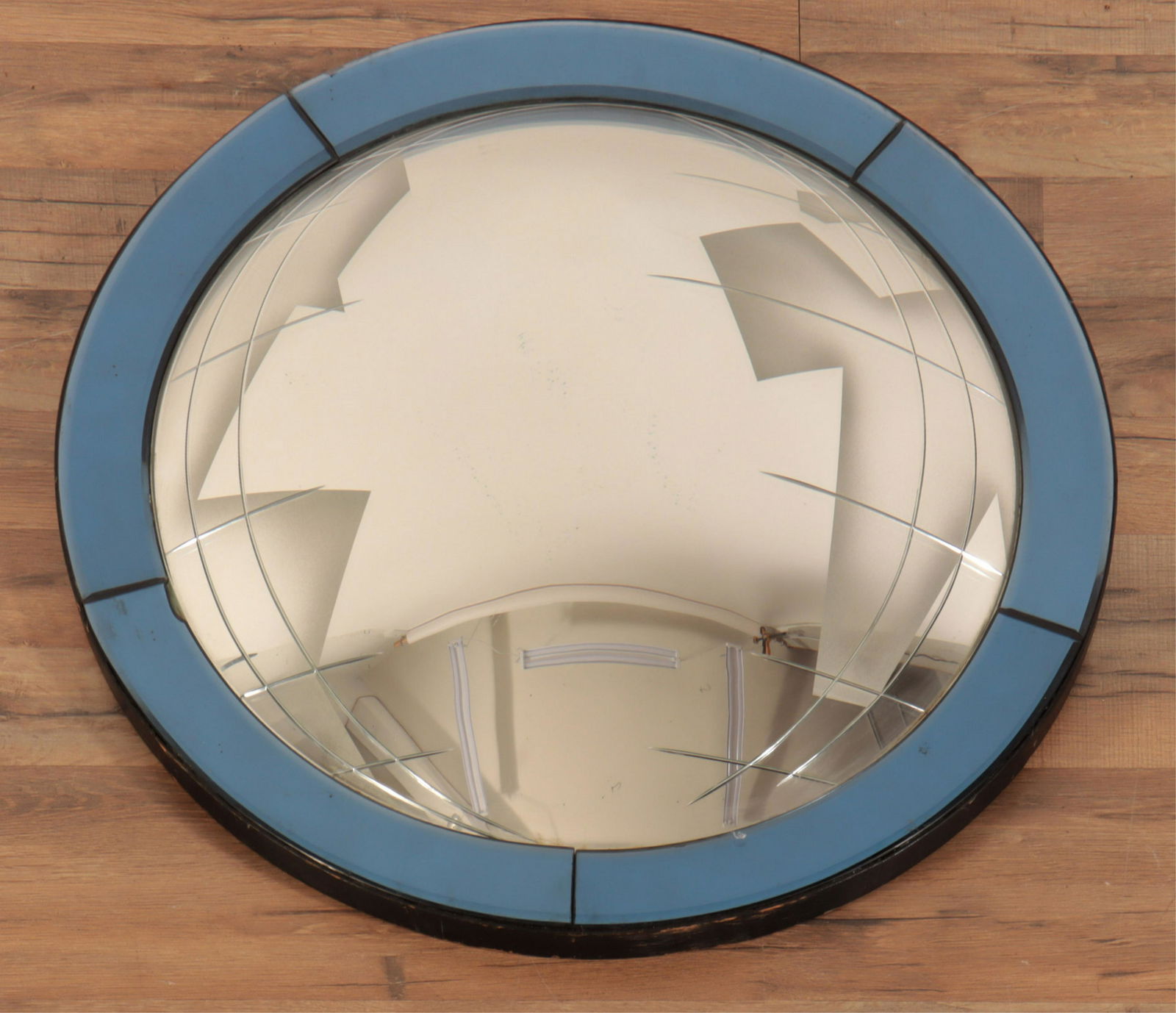 Art Deco Blue & Etched Globe Mirror, c.1935 (1 of 7)