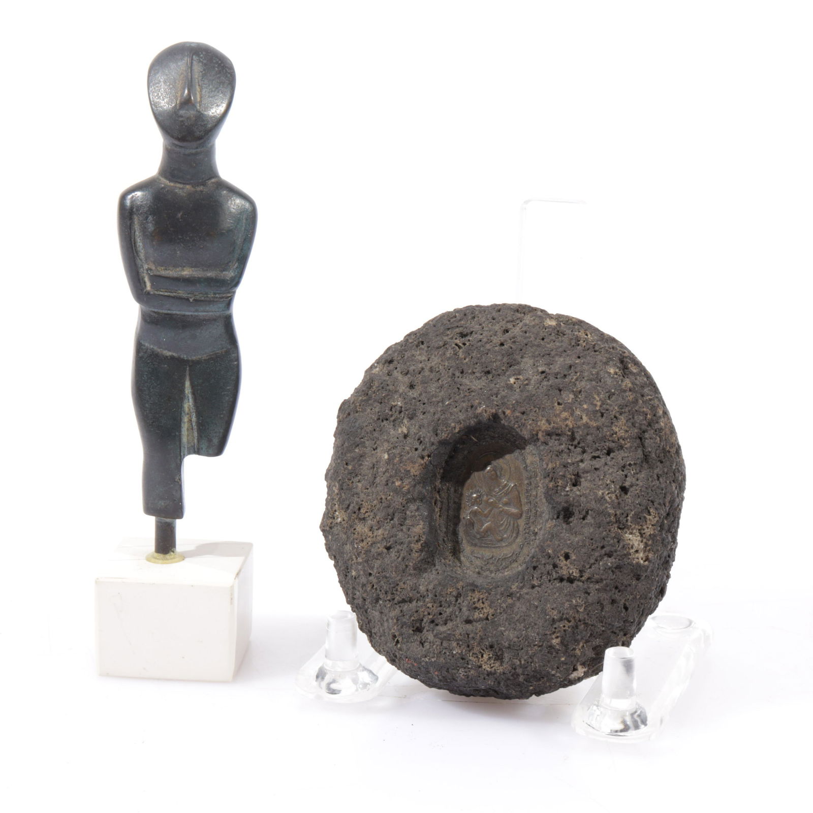 Greek Cycladic Style Bronze Figure & Seal (1 of 3)
