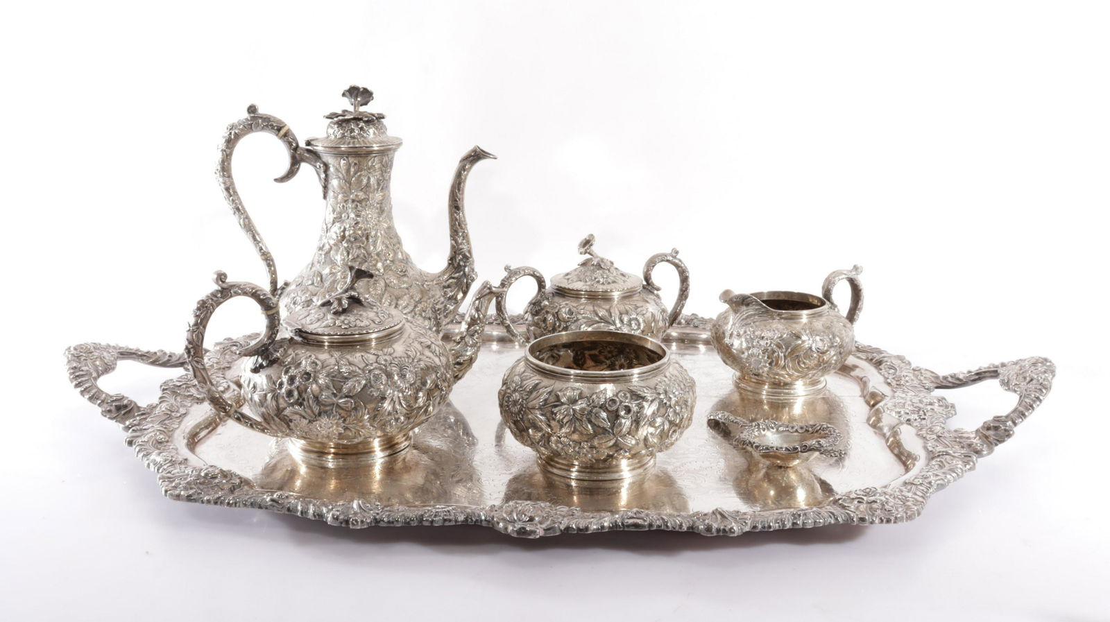 S. Kirk Repousse Sterling Silver Tea Service, Tray (1 of 9)