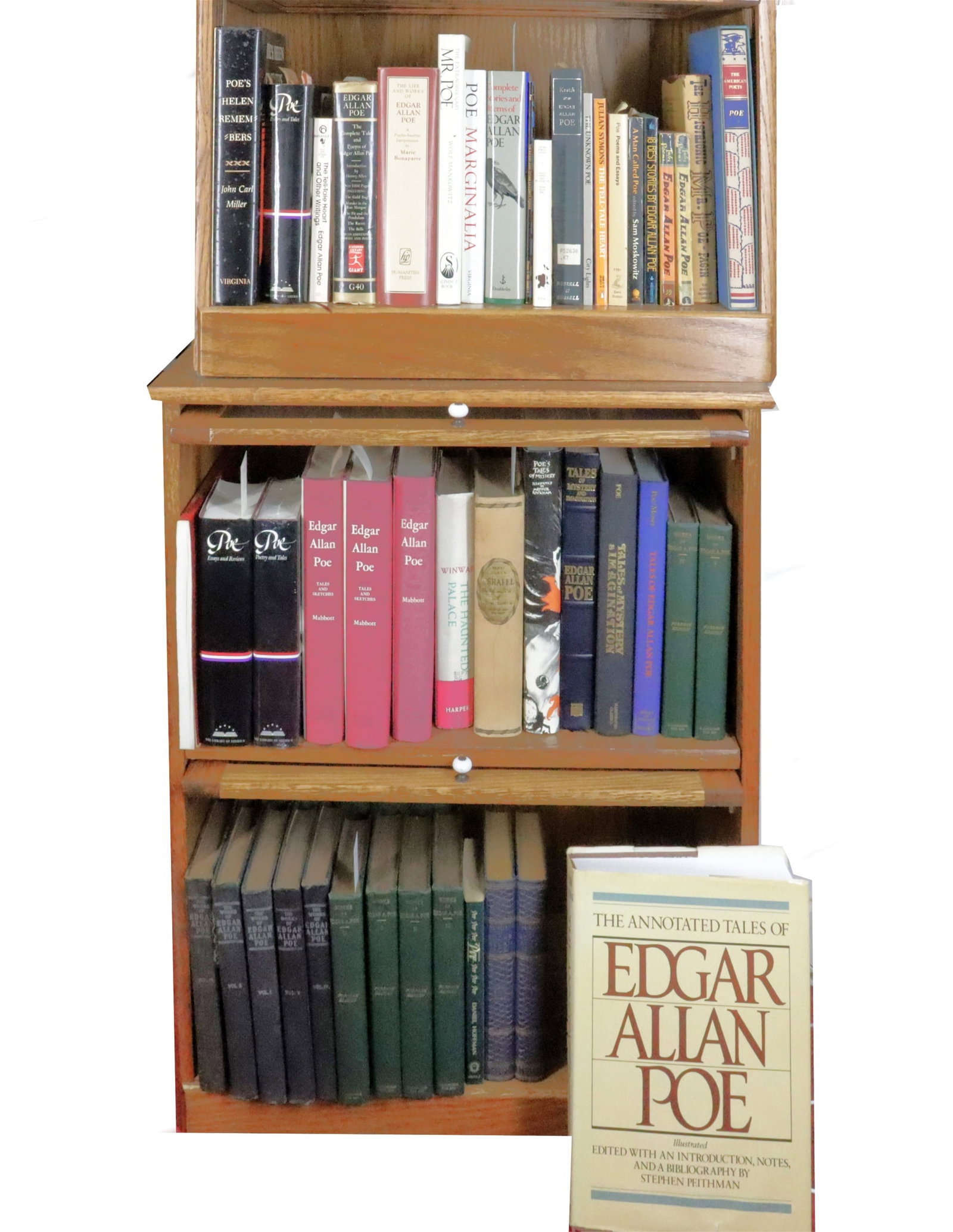 Collection: Edgar Allan Poe: Edgar Allan POE. [A collection of 74 volumes by or on Poe]. (including: The Annotated Tales of... Poe. Edited... and a Bibliography by Stephen Peithman. New York: 1981. Large quarto. Cloth, dust-jacke