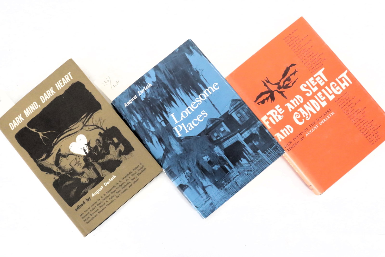 DERLETH. Fire and Sleet and Candlelight.: ARKHAM House. - August DERLETH. Fire and Sleet and Candlelight. Sauk City, WS: 1961. Octavo. Cloth, spine gilt, dust-jacket. Provenance: King Lawrence Parker (bookplate, and inscribed by the author). 