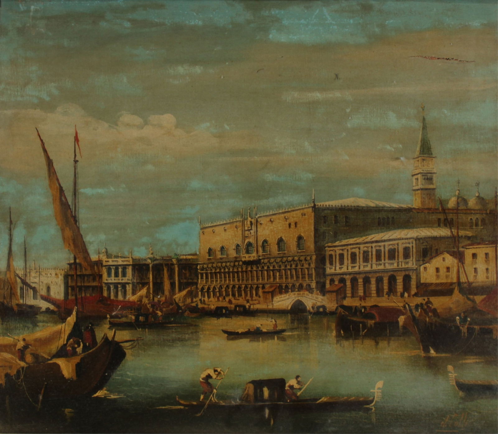 After Francesco Guardi - Doge's Palace - O/C: After Francesco Lazzaro Guardi, Italian,1712-1793, Doge's Palace and the Molo, signed signed cl.lolli?, O/C20 1/4 x 24 1/4, framed 26 x 30