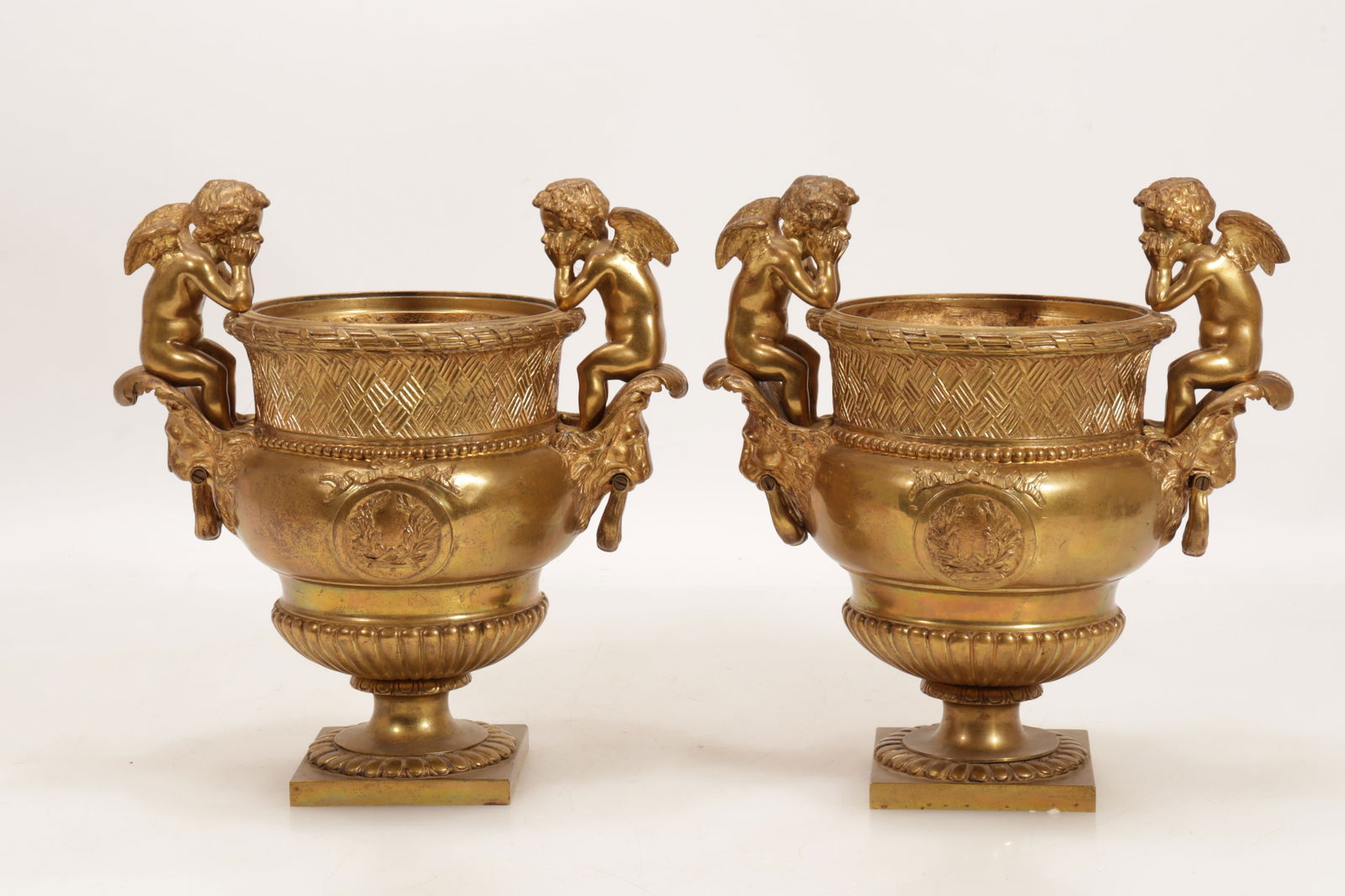 Pair of Classical Style Gilt Bronze Figural Urns (1 of 6)