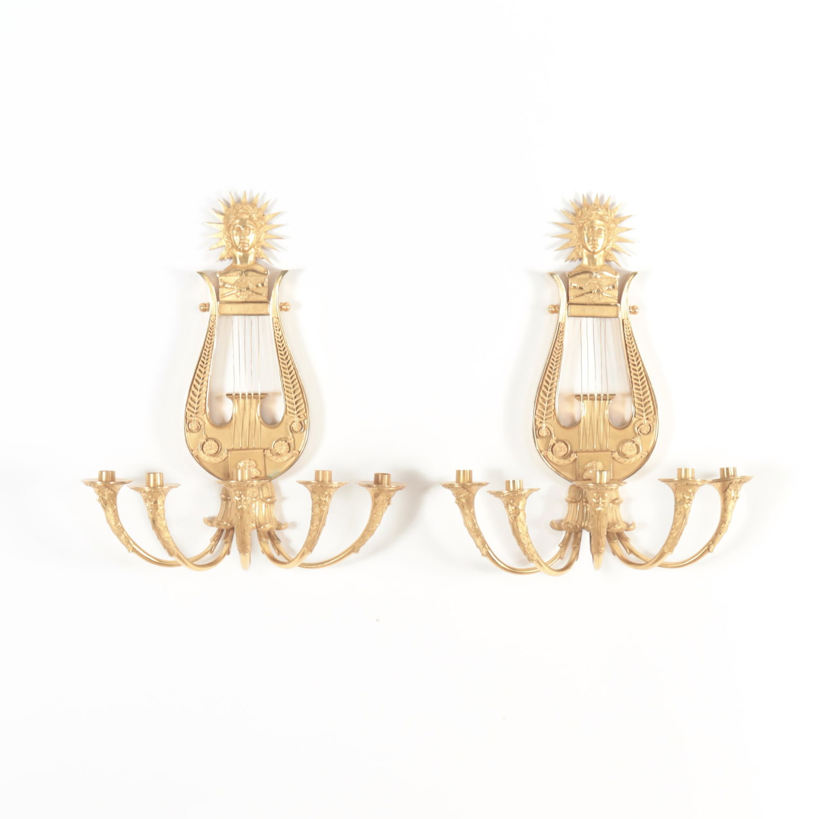 Pair Empire Style Ormolu Lyre Form Sconces (1 of 7)