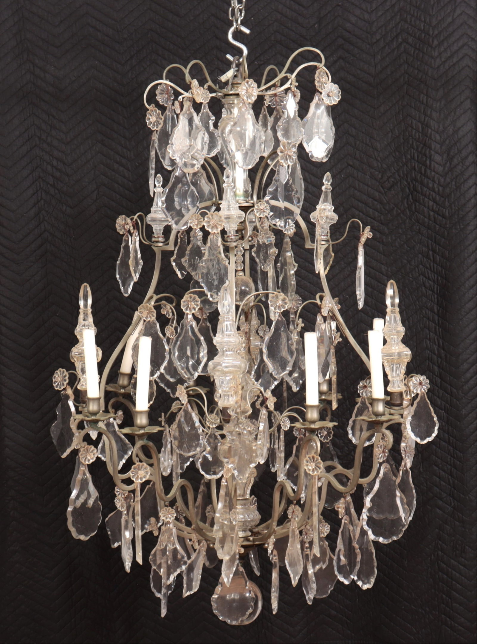 Louis XV Style White Brass & Cut Glass Chandelier: Louis XV Style White Brass & Cut Glass Chandelier, 8-light 41" H x 31" diam