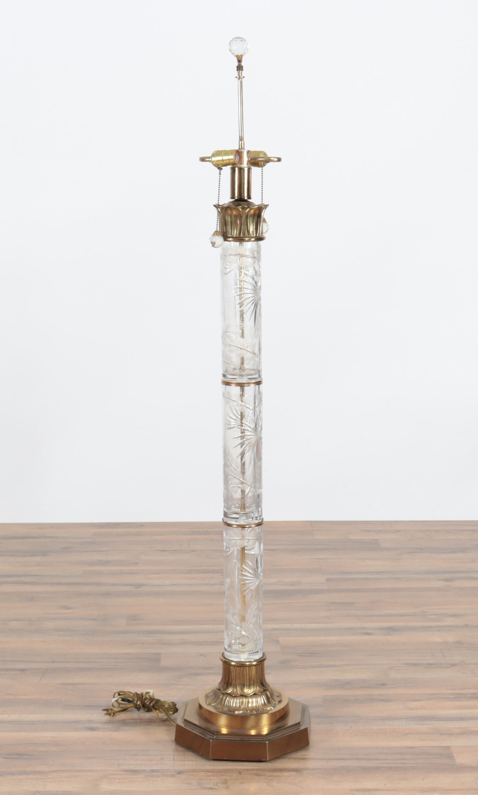 Classical Style Etched Glass & Brass Floor Lamp (1 of 5)