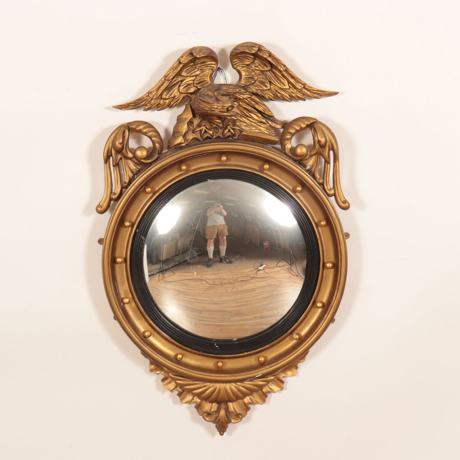 Regency Style Ebonized & Giltwood Convex Mirror (1 of 11)