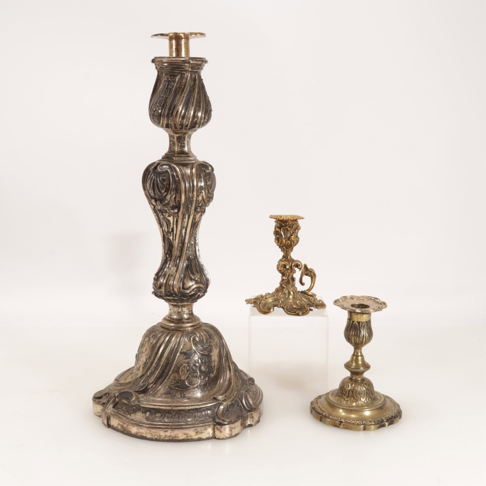 Three Louis XV Style Candlesticks: Three Louis XV Style Candlesticks Largest 16.5" H