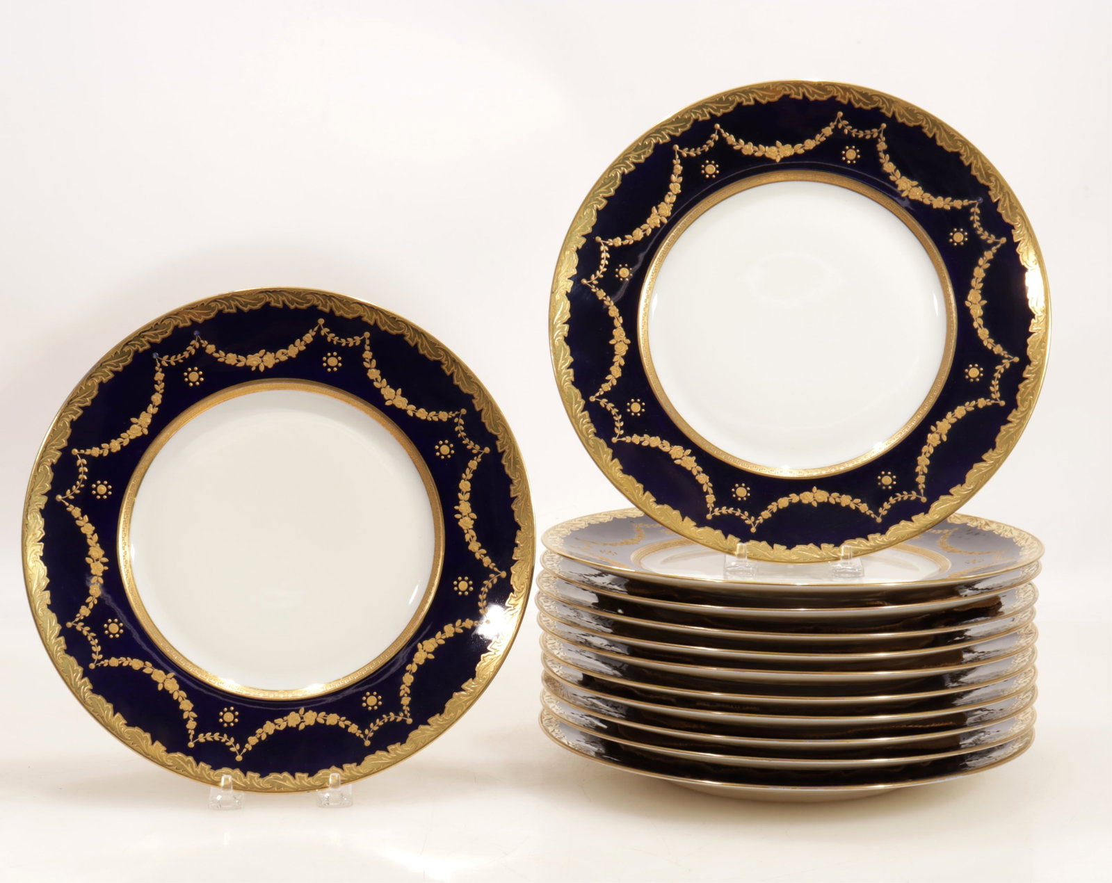 Lanternier Limoges Porcelain Chargers: 12 Limoges France porcelain chargers, Francois Frederic Lanternier, marked A. Lanternier & Cie., c.1890 10 3/4"