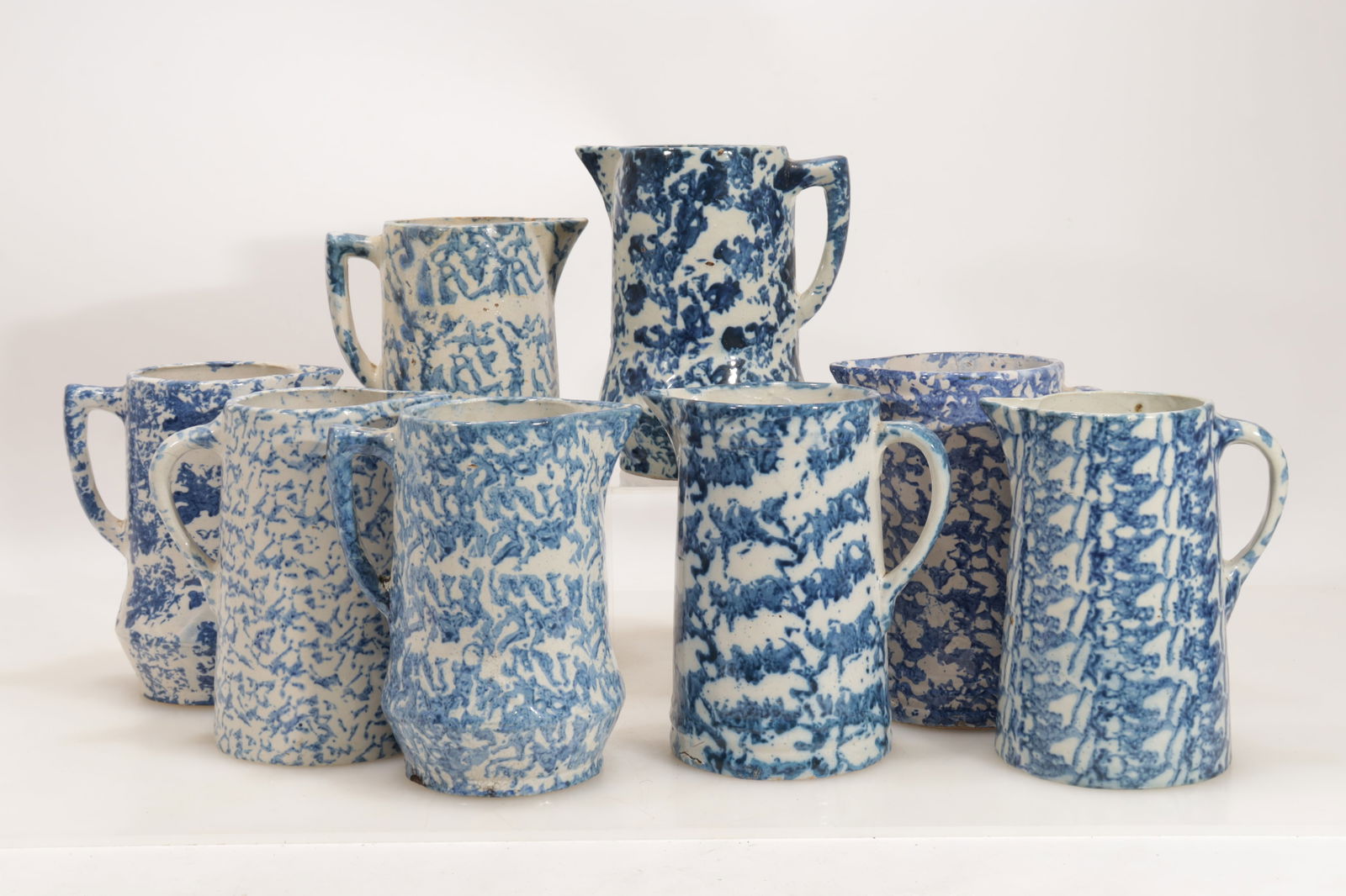 Eight 19th C. Sponge Ware Pitchers (1 of 12)