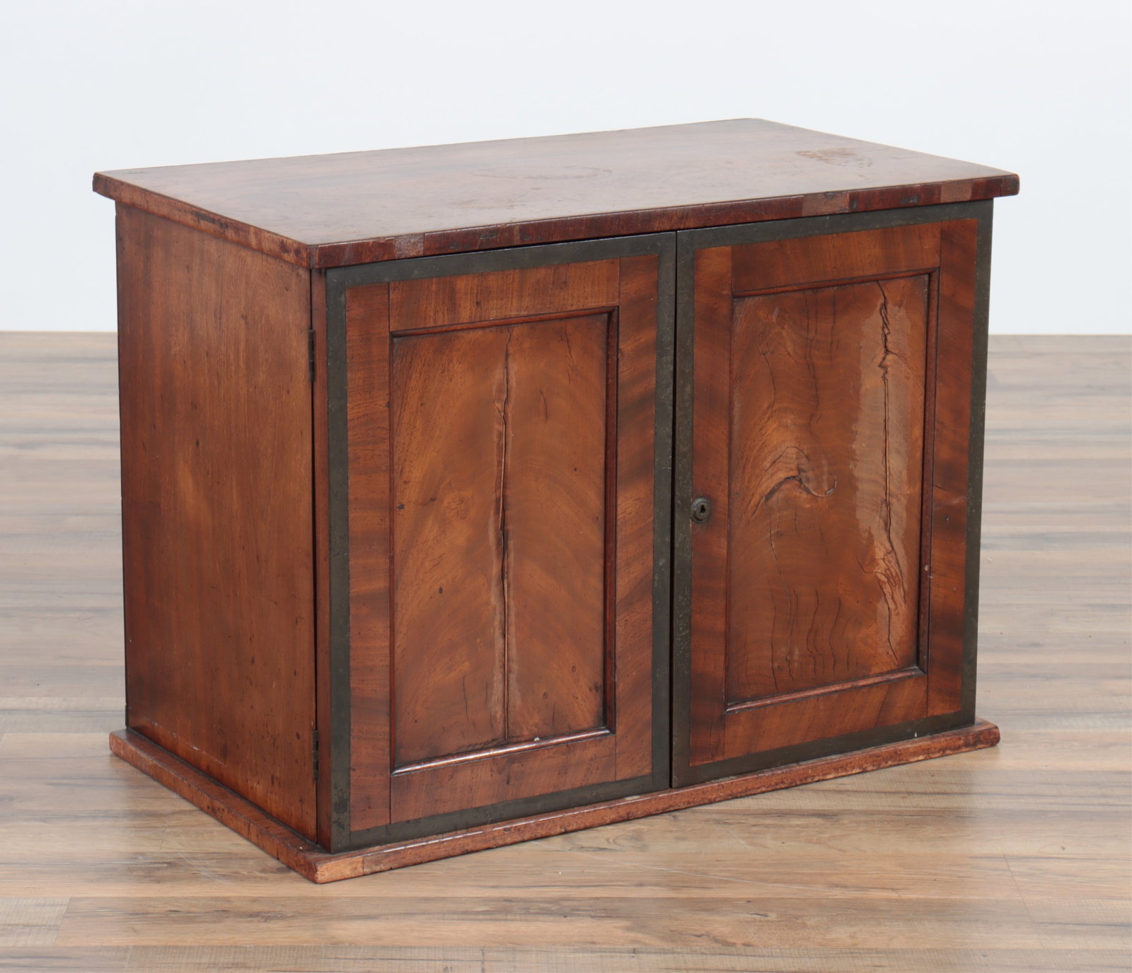 Early Victorian Brass & Mahogany Captains Cabinet: Early Victorian Brass Bound Mahogany Captains Cabinet, circa 1840 19.25"H x 25.5" W x 14.75" D