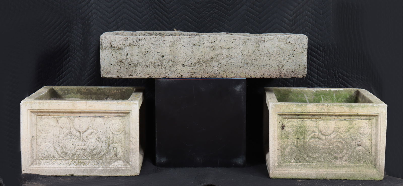 Pair of Deco Style Cast Cement Planters & Larger (1 of 5)