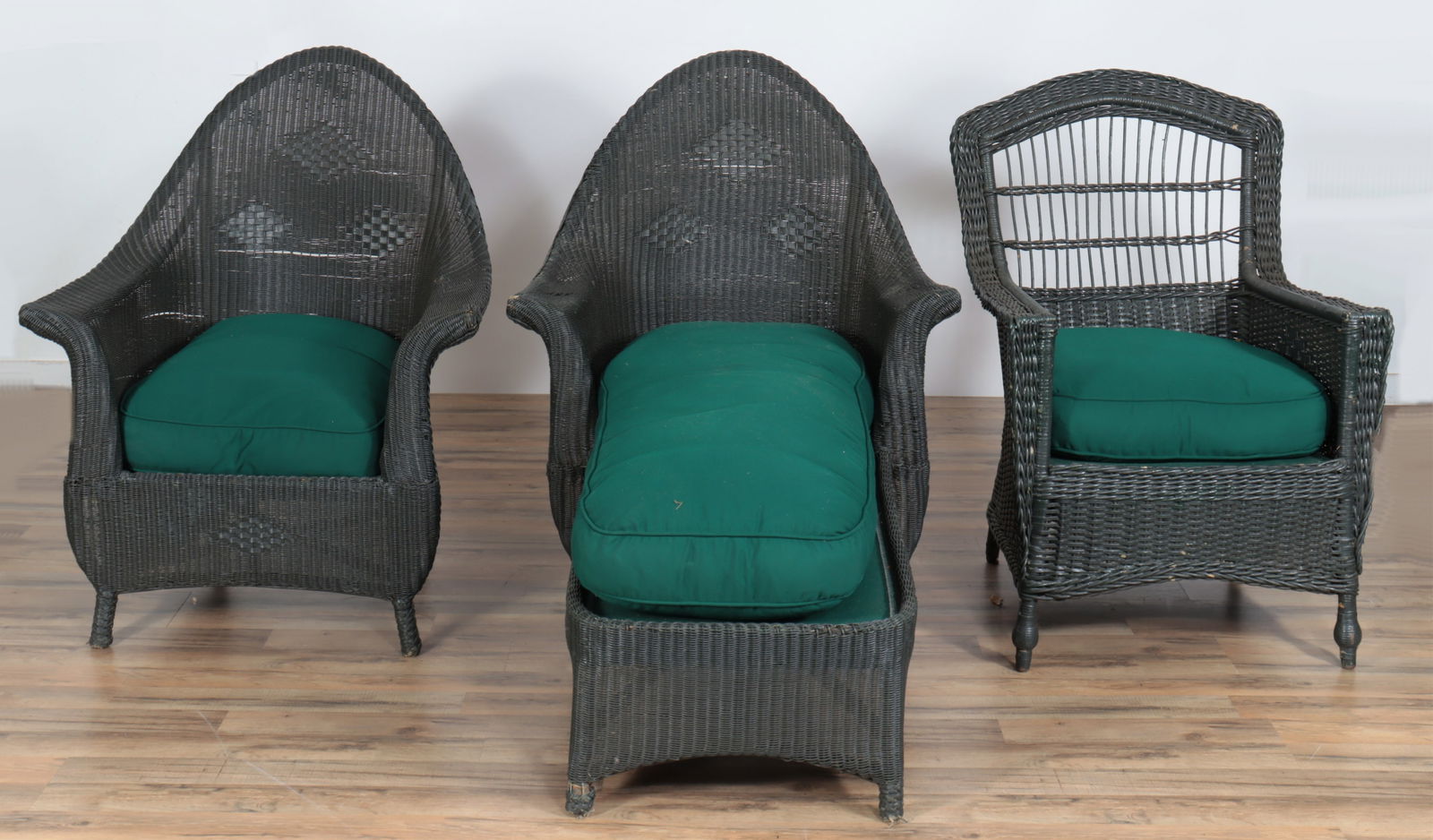 Green Painted Wicker Armchairs & Chaise Lounge (1 of 13)