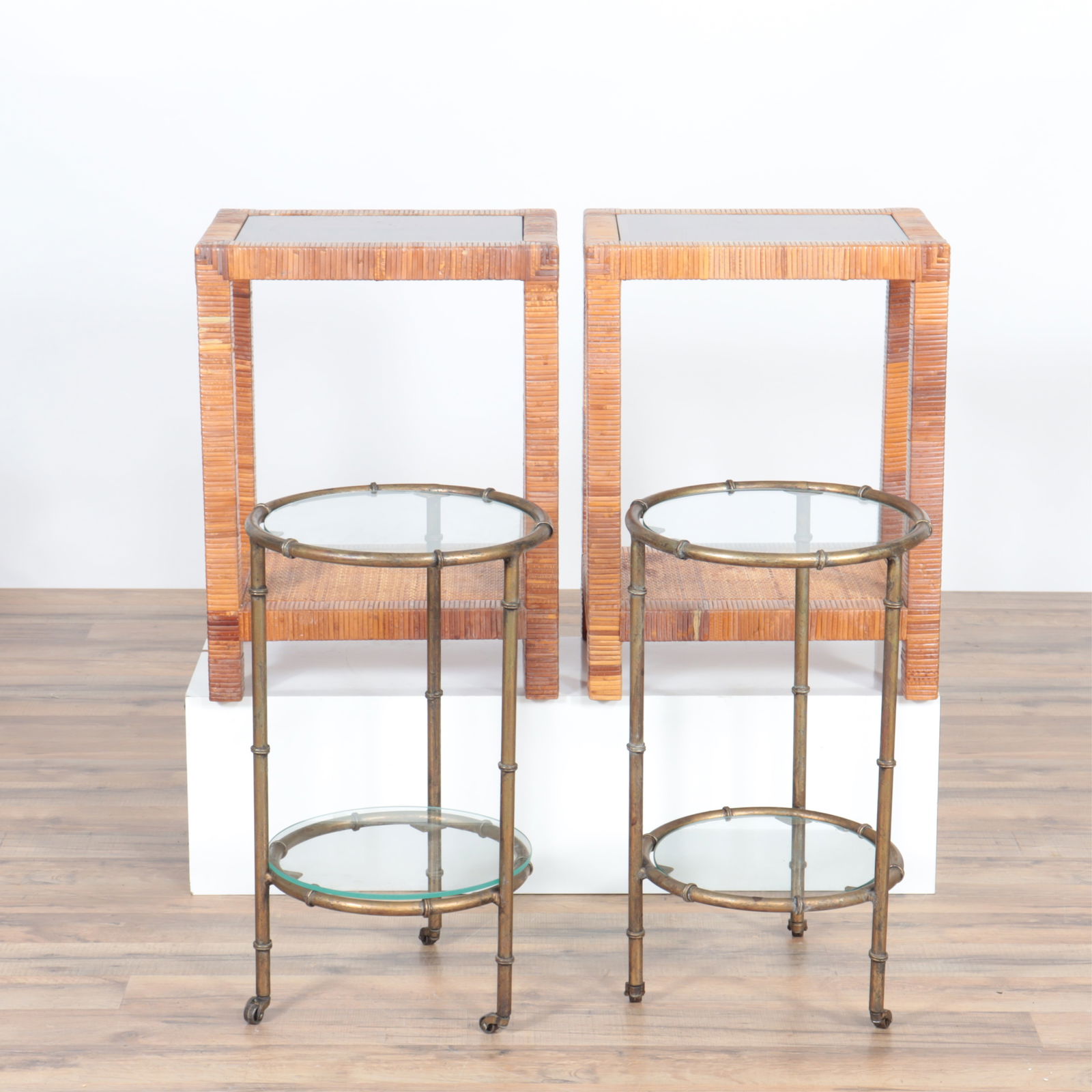 2 Rattan Clad and Metal Bamboo Occasion Tables (1 of 8)