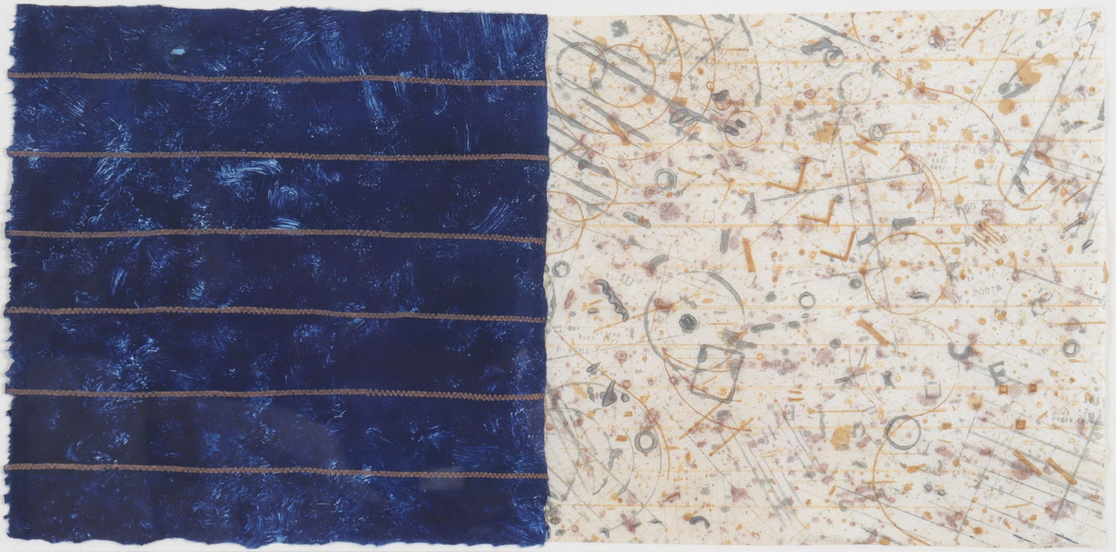 David Shapiro - 'Clearing' Mixed Media: David Shapiro (American, 1944 - 2014). Paper mounted on linen backing. Deckled edge paper left side joined to paper right. Edition numbered 10/20, signed and dated 88 all in graphite. Linen mat. Gold